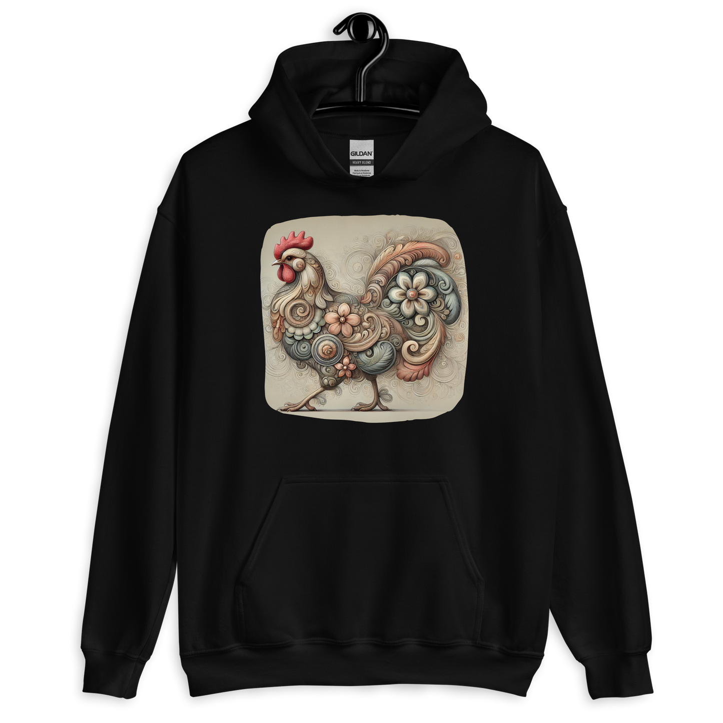Scrolls & Feathers Black Chicken Hoodie from the Cluck Couture Collection at Absolute Legend