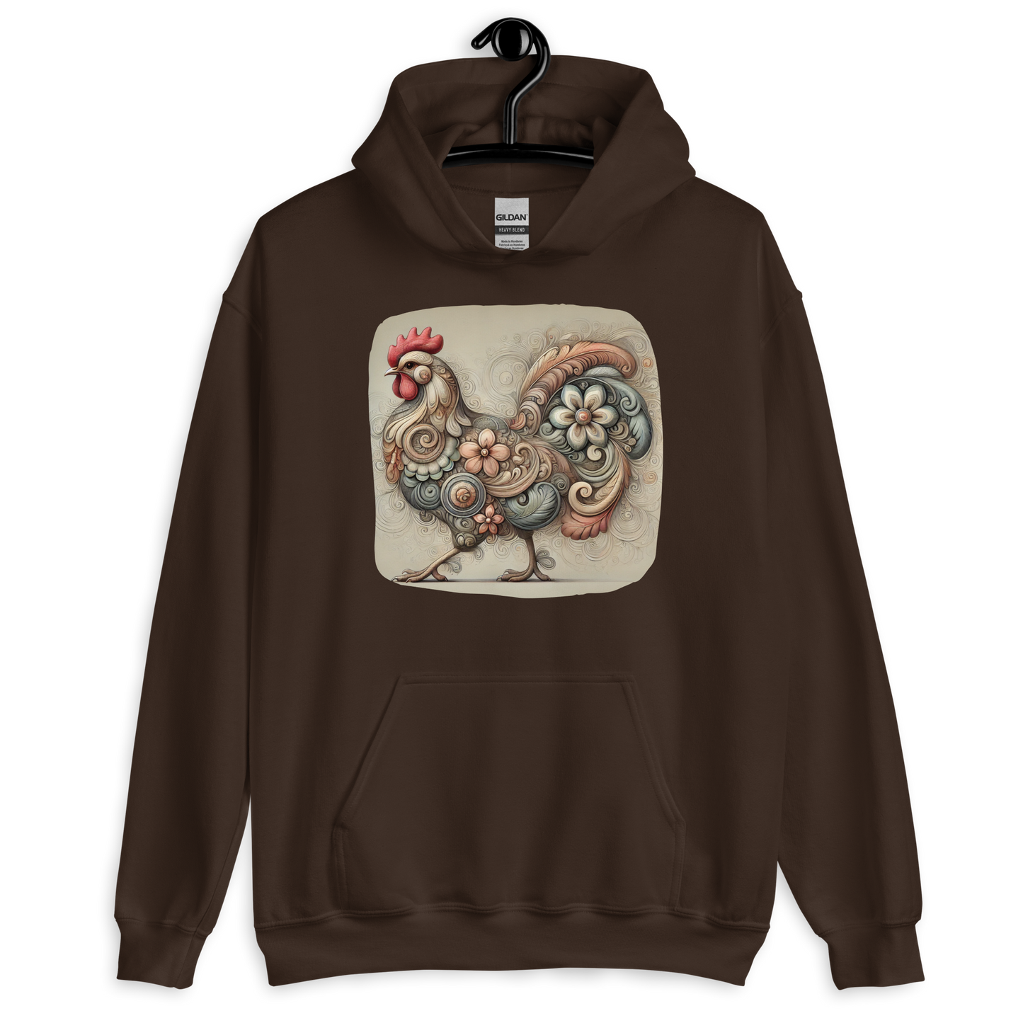 Scrolls & Feathers Brown Chicken Hoodie from the Cluck Couture Collection at Absolute Legend