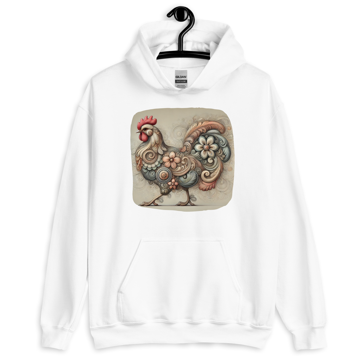 Scrolls & Feathers White Chicken Hoodie from the Cluck Couture Collection at Absolute Legend