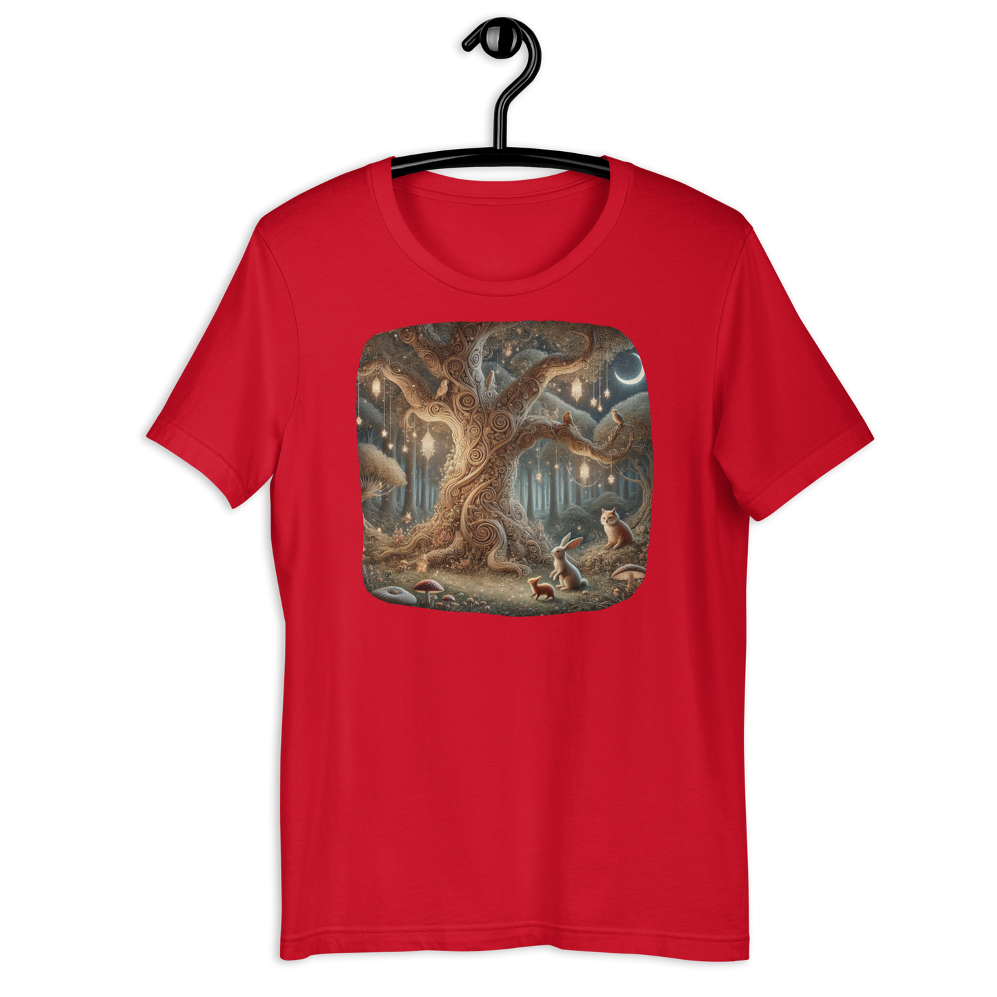 Curlicue Forest Red T-Shirt from the Woodland Whimsy Collection at Absolute Legend
