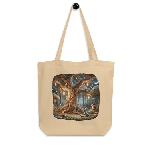 Curlicue Forest Tote Bag with intricate swirling vines, enchanted trees, and whimsical forest patterns from the Woodland Whimsy Collection at Absolute Legend