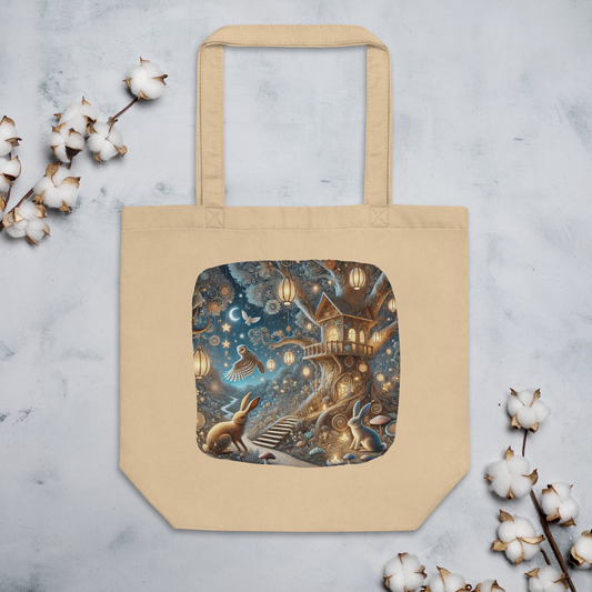 Nocturnal Wonderland Tote Bag featuring a mystical, starry nightscape with enchanted moonlight from the Woodland Whimsy Collection at Absolute Legend