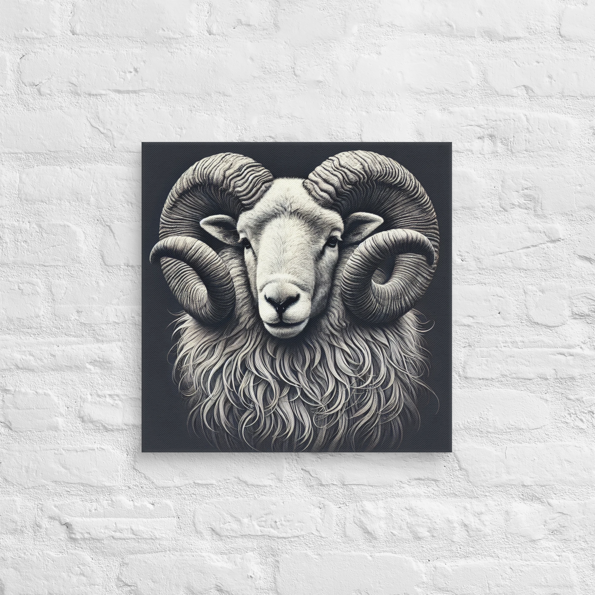 Horns of Honour canvas featuring a detailed Swaledale ram illustration, capturing the strength and resilience of wildlife in a bold artistic style from the Fauna Collection at Absolute Legend.