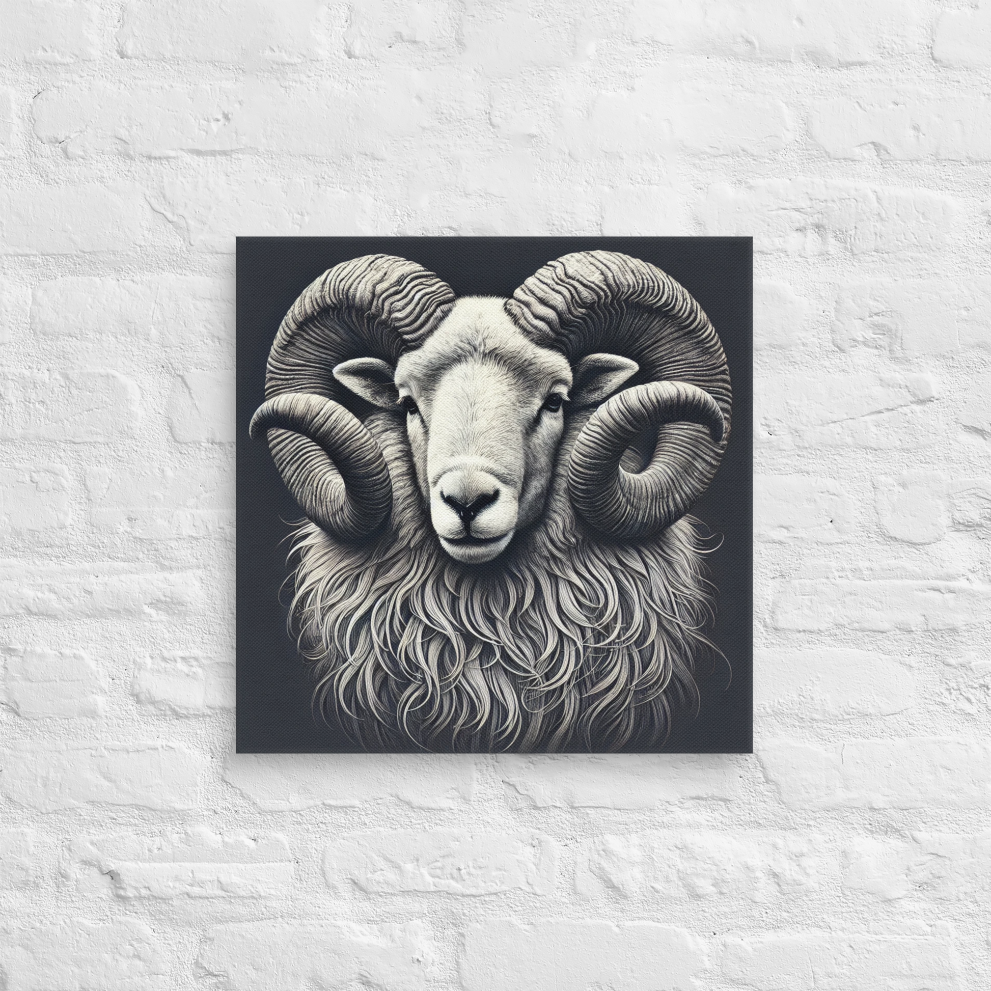 Horns of Honour canvas featuring a detailed Swaledale ram illustration, capturing the strength and resilience of wildlife in a bold artistic style from the Fauna Collection at Absolute Legend.