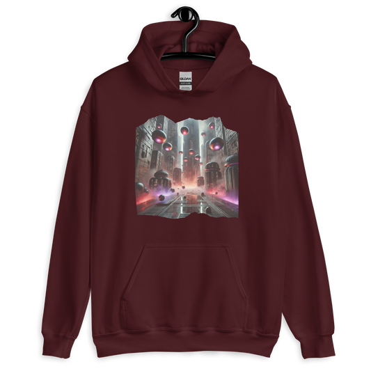 Sphereborne Dystopia Maroon Cyberpunk Hoodie from the Cybertropolis Collection at Absolute Legend
